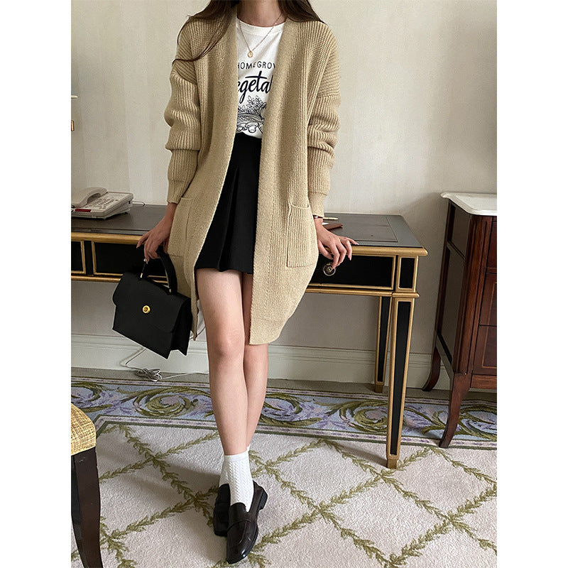 Damen gemütlicher, leichter Strickcardigan mit zwei Taschen Drune