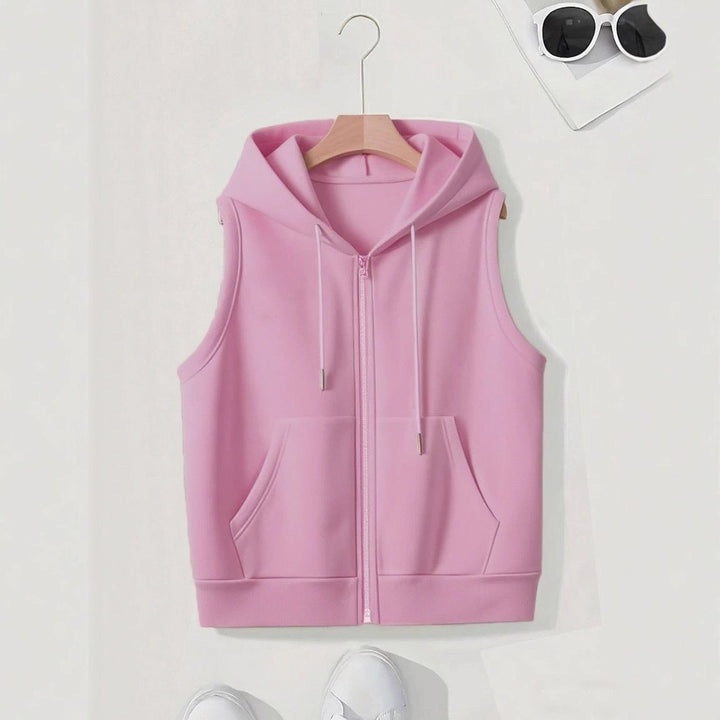 Damen Ärmellose Zip‑Hoodie‑Weste aus weichem Sweat mit Kängurutaschen Drune
