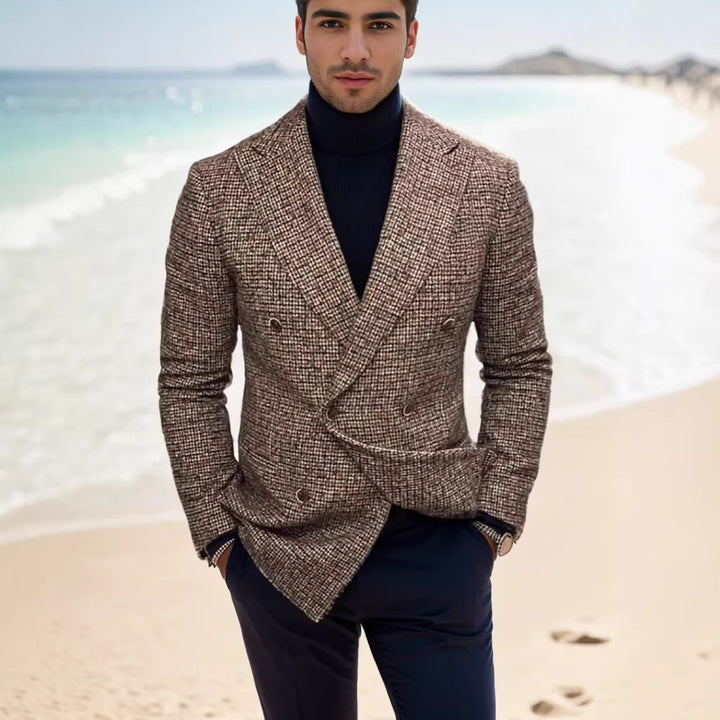 Herren nan zweireihiger strukturierter Wollmix-Blazer mit Peak-Revers und tailliertem Schnitt Drune