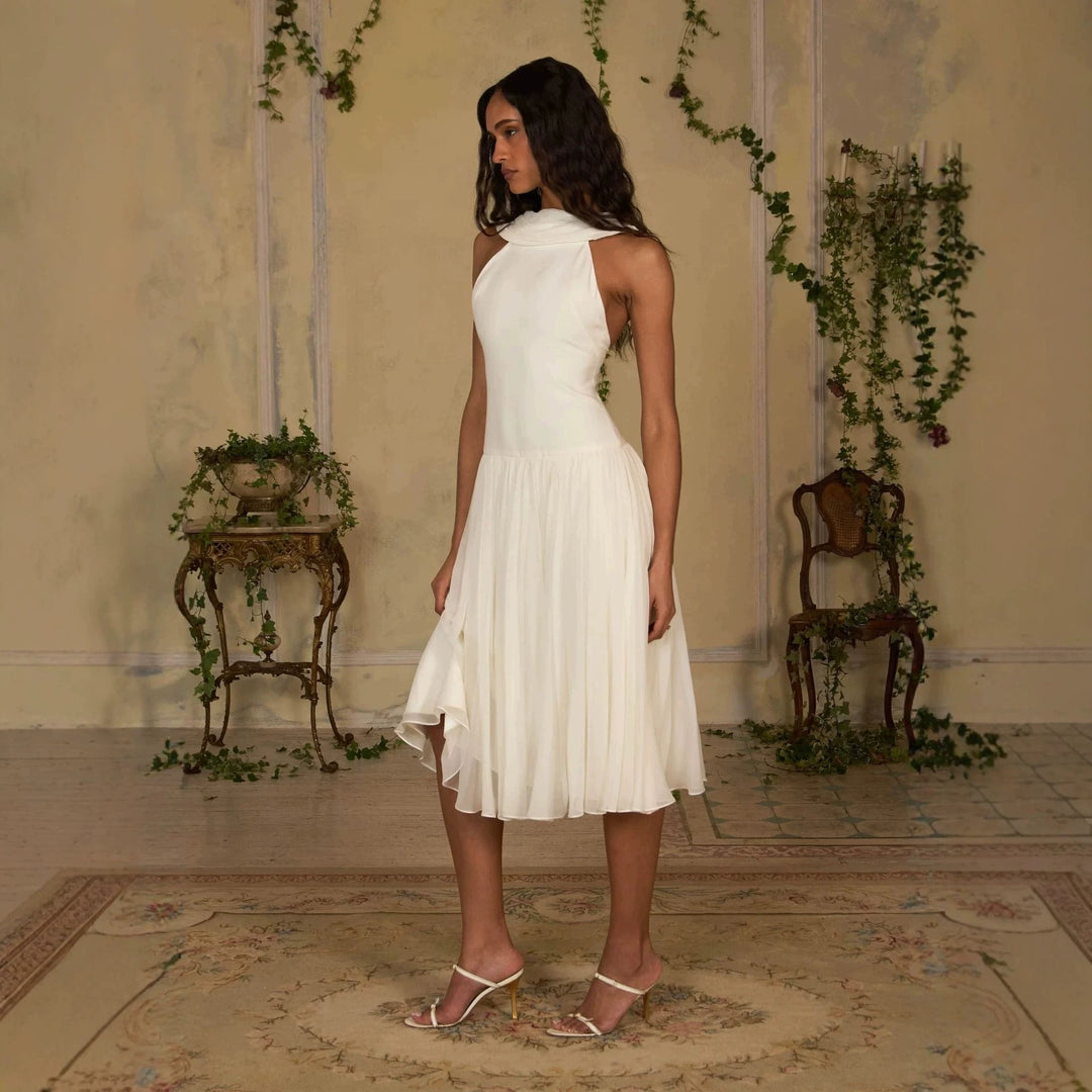 Damen Elegantes Midikleid mit schulterfreiem Design und fließendem Rock Drune