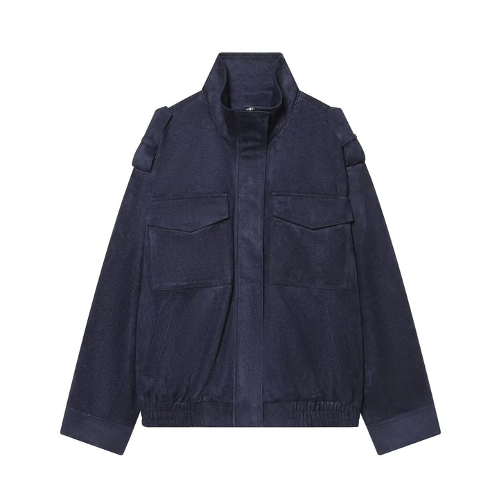 Damen Wildleder-Fieldjacke mit Stehkragen, Epauletten und aufgesetzten Brusttaschen Drune