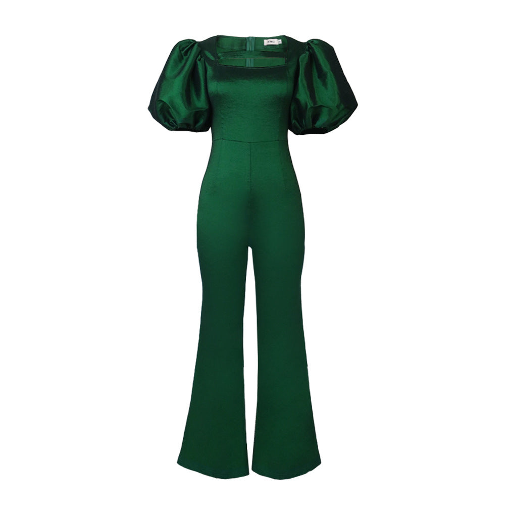 Damen eleganter Overall mit Puffärmeln und quadratischem Ausschnitt Drune