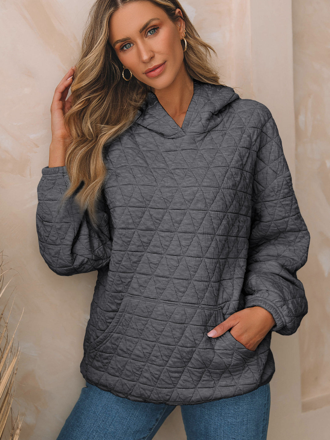 Damen Gepolsterter Stepp-Kapuzenpullover mit Kängurutasche Drune