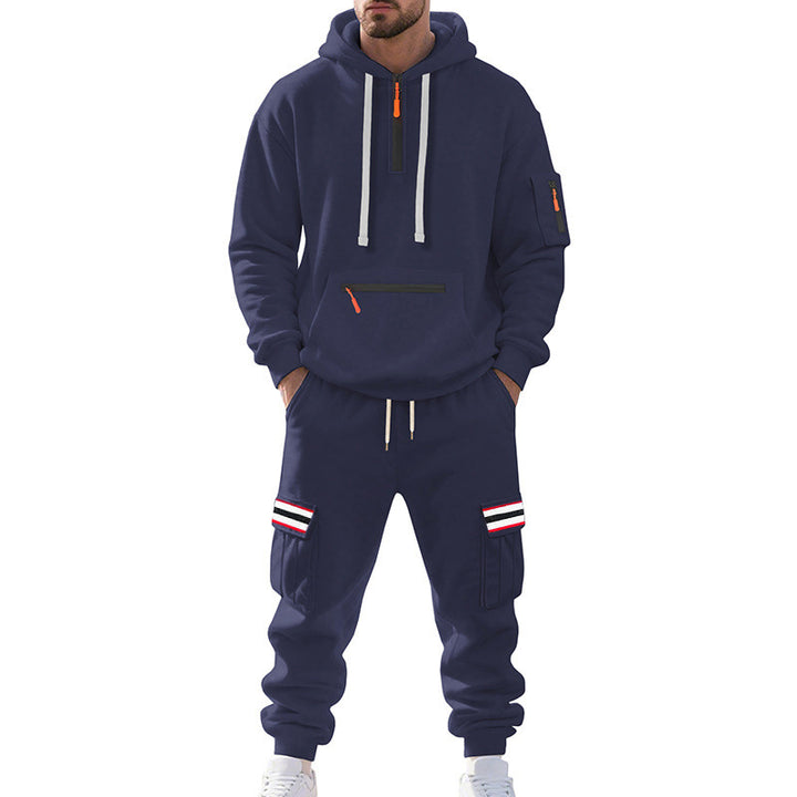 Herren nan Cargo-Hoodie- und Jogginghose-Set mit Halbzip, Reißverschluss-Kängurutasche und elastischem Tunnelzugbund Drune
