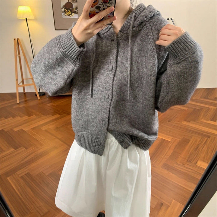Damen Kuscheliger Oversized Cardigan mit Kapuze und Knopfdetails Drune
