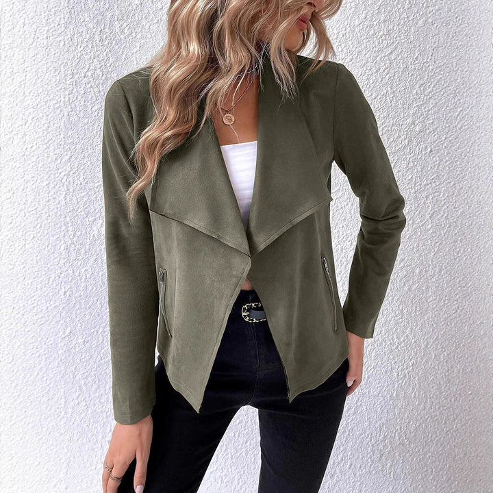 Damen eleganter Kurz-Blazer mit asymmetrischem Schnitt und Reißverschlusstaschen Drune