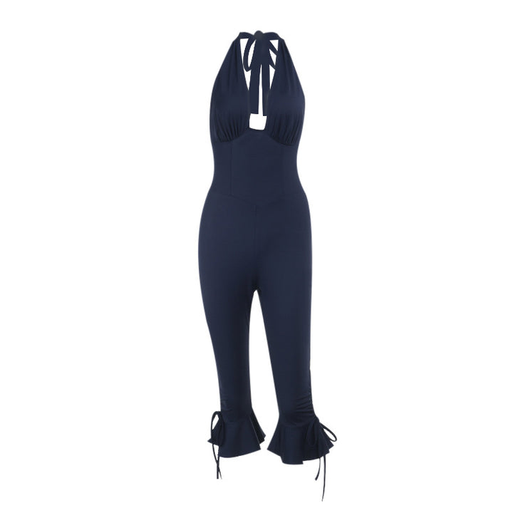 Damen Eleganter Jumpsuit mit hochgeschlossenem Design und Rüschendetails Drune