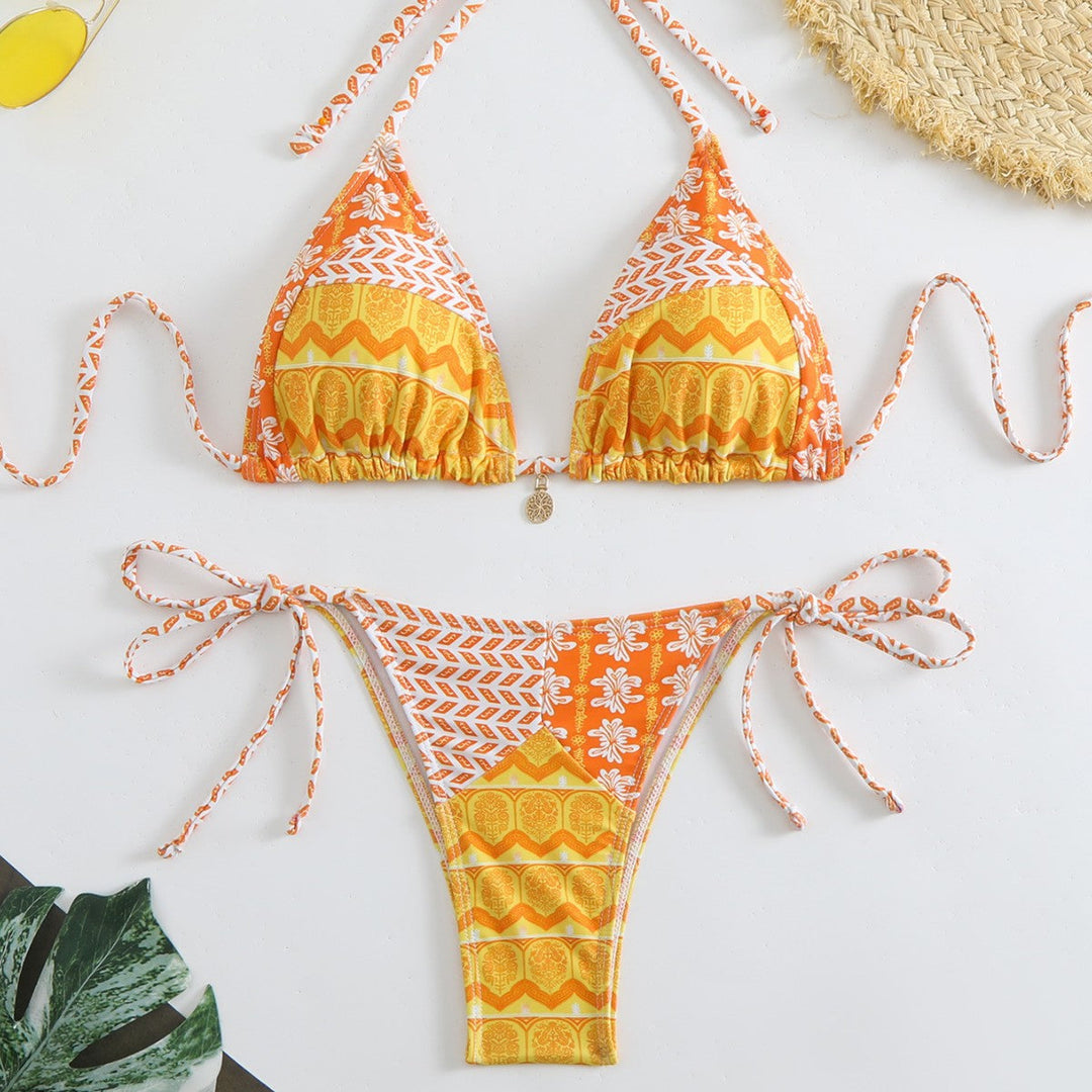 Damen Triangel-Bikini mit liebevollem Blumenmuster und verstellbaren Trägern Drune