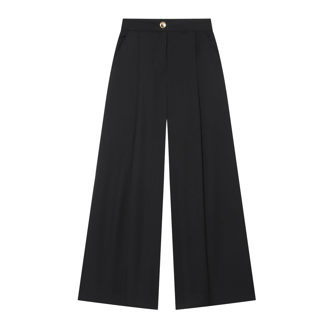 Damen 30+ elegante High‑Waist Culottehose mit Vordernaht, Bundfalte und weitem Bein Drune