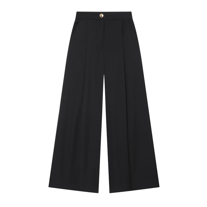 Damen 30+ elegante High‑Waist Culottehose mit Vordernaht, Bundfalte und weitem Bein Drune