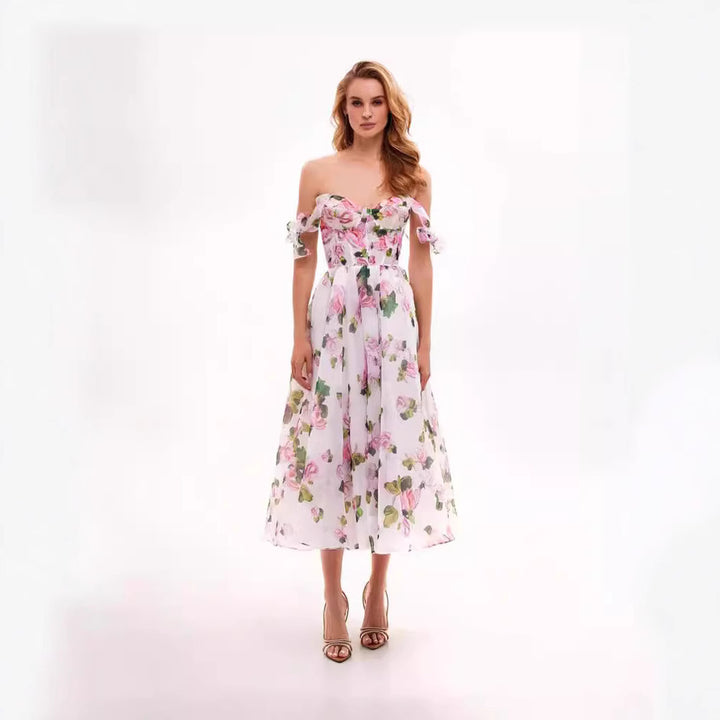 Damen Blumenkleid mit schulterfreiem Design Drune