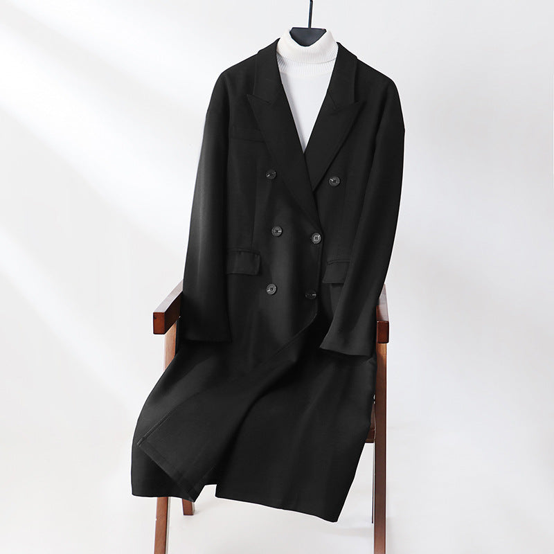 Damen Doppelreihiger Longline-Mantel mit Oversize-Schnitt und fallendem Revers Drune