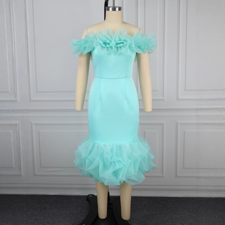 Damen Off-Shoulder Kleid mit voluminösen Rüschen Drune