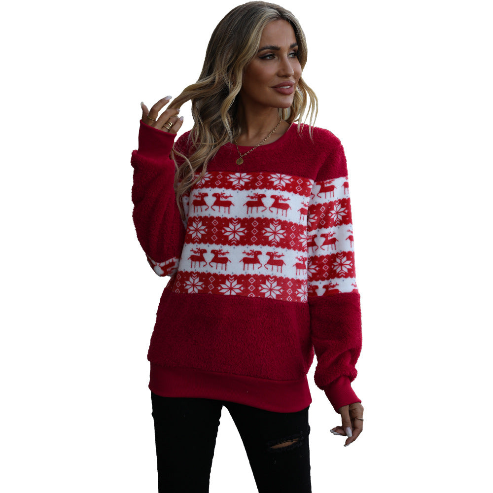 Damen kuscheliger Weihnachtspullover mit Flanell-Oberfläche und festlichem Design Drune