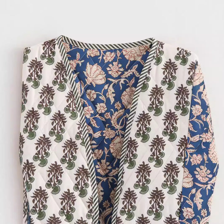 Damen nan gestepptes Patchwork-Kimono-Jäckchen mit offener Front und aufgesetzten Taschen Drune