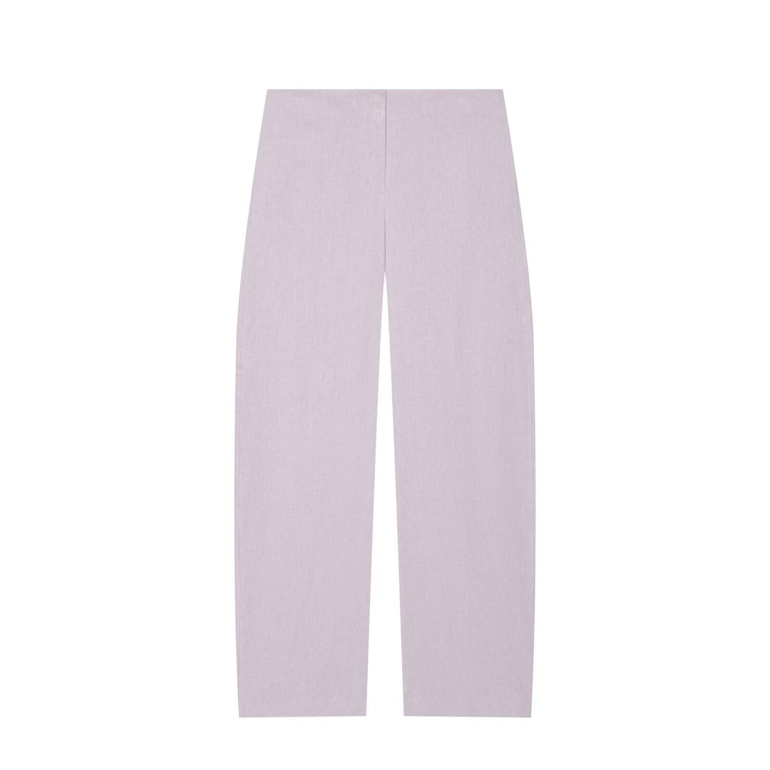 Damen Hochtaillierte weite Leinenhose mit geradem Bein und verdecktem Bund Drune