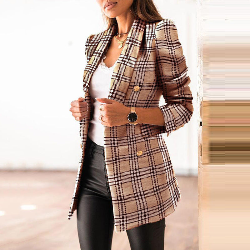 Damen Elegante Tweed-Blazerjacke mit tailliertem Schnitt und Knopfdetail Drune