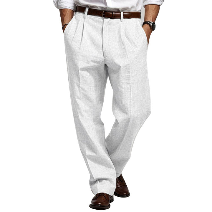 Herren Leinenmischung Plissee-Hose mit weitem Bein und hoher Taille Drune
