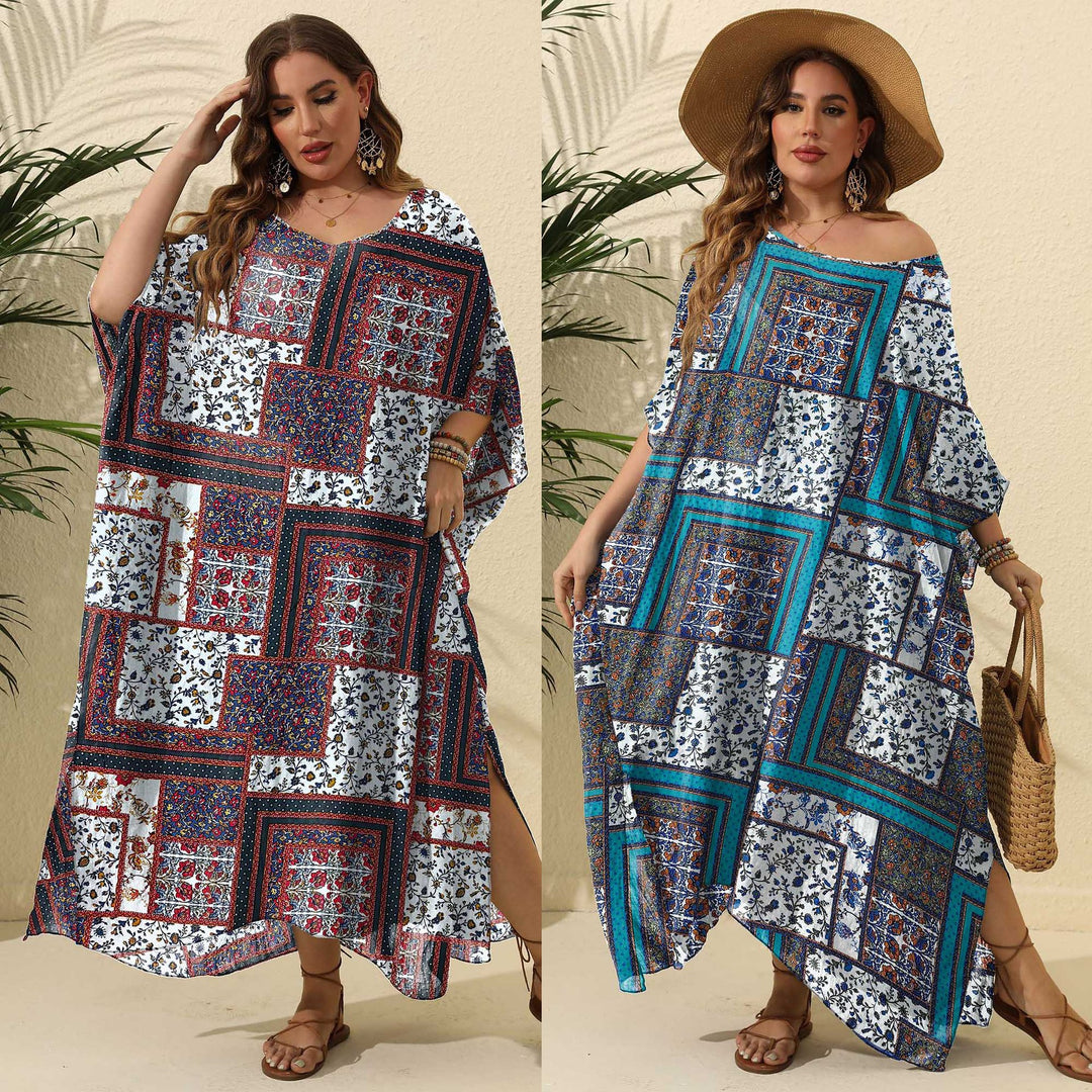 Damen luftiges Maxikleid mit farbenfrohem Patchwork-Design Drune