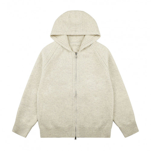 Unisex Weitgeschnittener Kapuzenstrickcardigan mit durchgehendem Reißverschluss und Raglanärmeln Drune