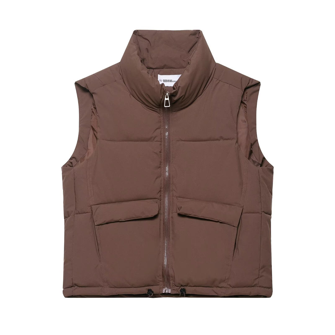 Damen stylische Steppweste mit hochgeschlossenem Kragen und praktischen Taschen Drune