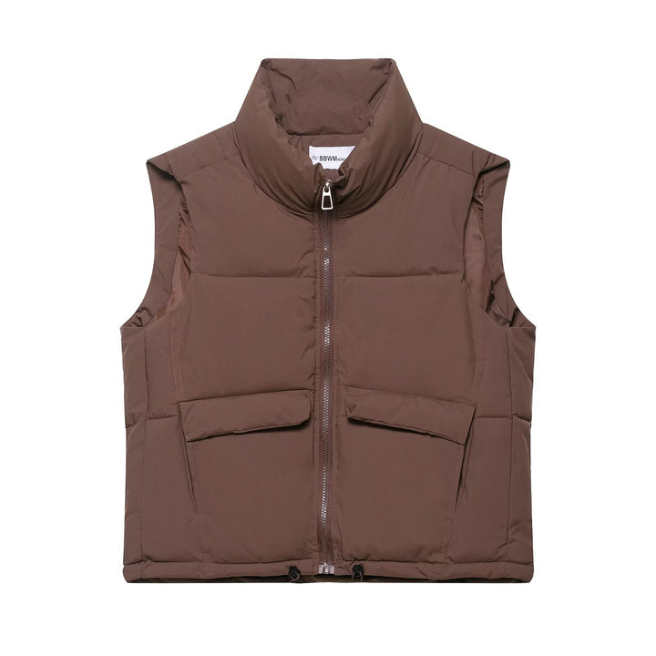 Damen stylische Steppweste mit hochgeschlossenem Kragen und praktischen Taschen Drune