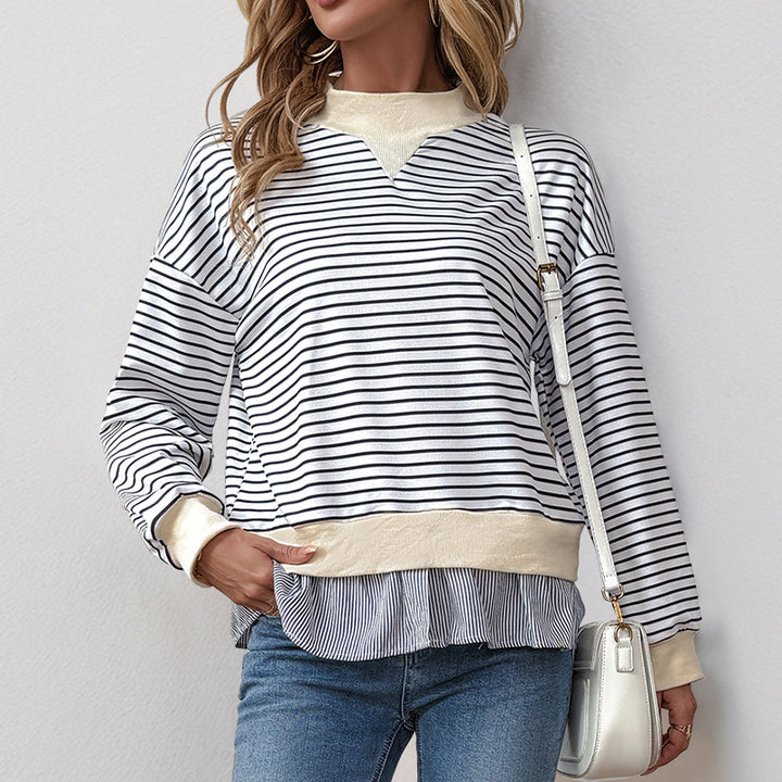 Damen Lässiges Ringel-Sweatshirt mit Lagenoptik-Saum Drune