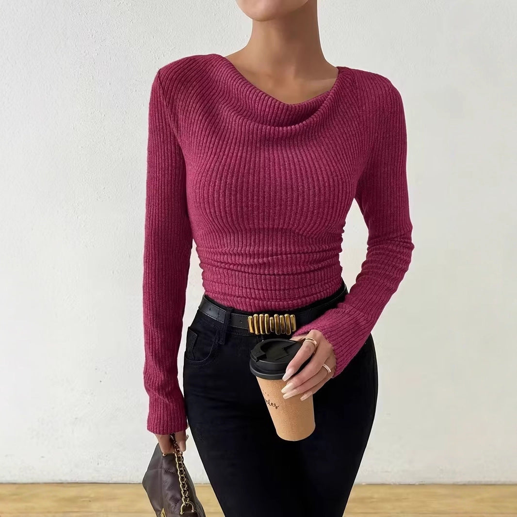 Damen Gerippter Taillierter Feinstrickpullover mit Raffung Drune