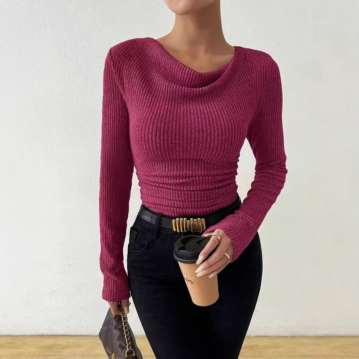 Damen Gerippter Taillierter Feinstrickpullover mit Raffung Drune