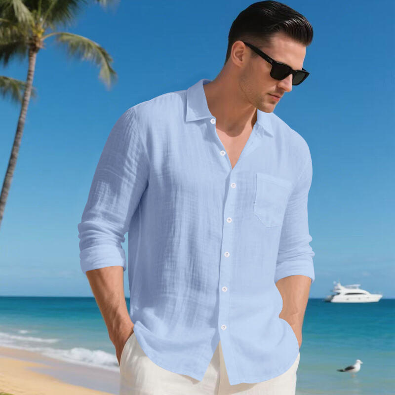 Herren Urlaubstaugliches Relax-Kragenhemd aus Leinenmix mit Brusttasche Drune