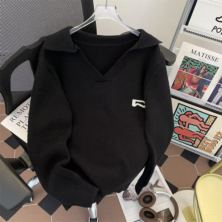 Damen V-Ausschnitt Strickpullover mit raffinierter Struktur Drune