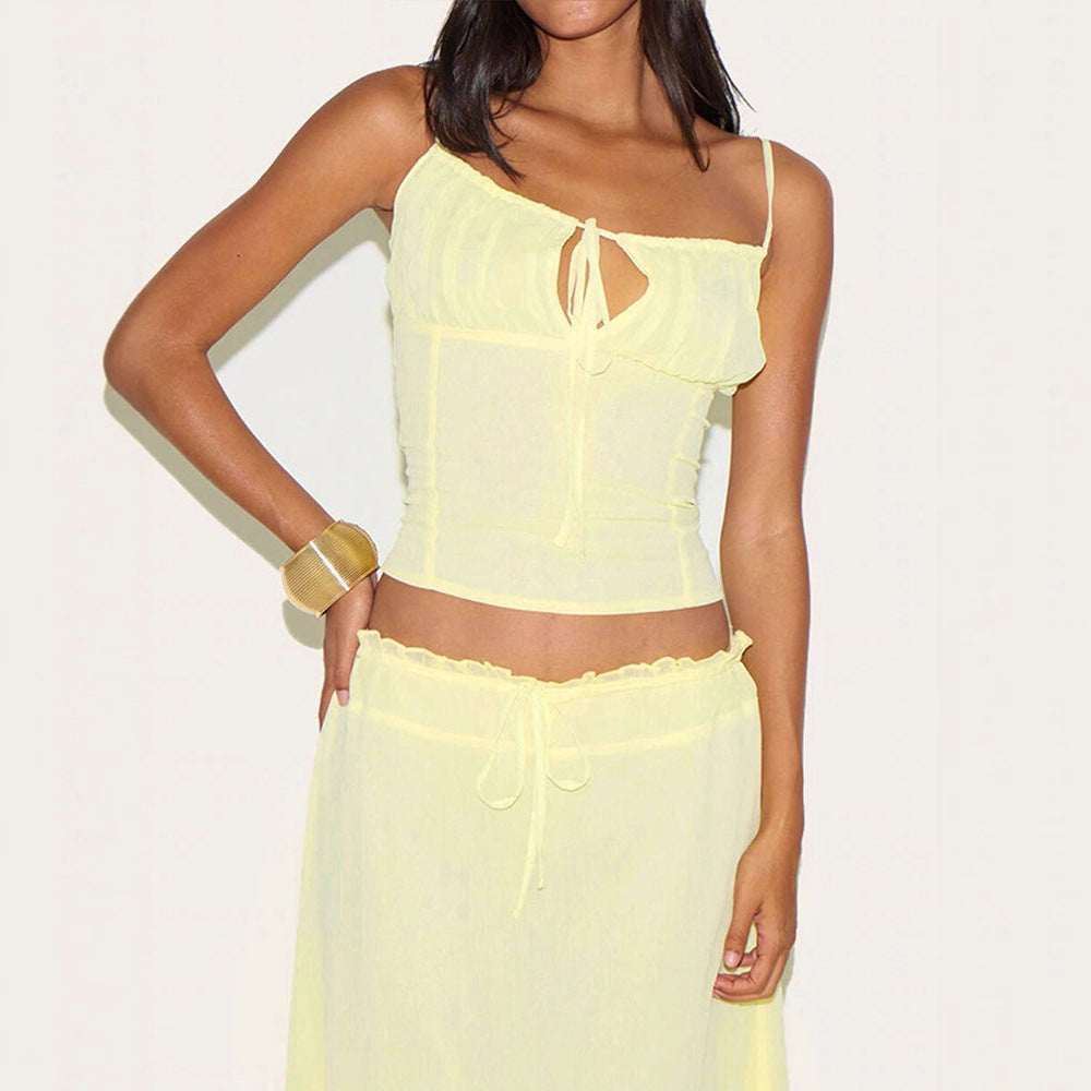 Damen Maxikleid mit verstellbaren Spaghettiträgern und raffiniertem Wickeldetail Drune