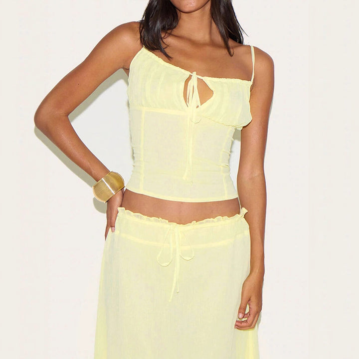 Damen Maxikleid mit verstellbaren Spaghettiträgern und raffiniertem Wickeldetail Drune