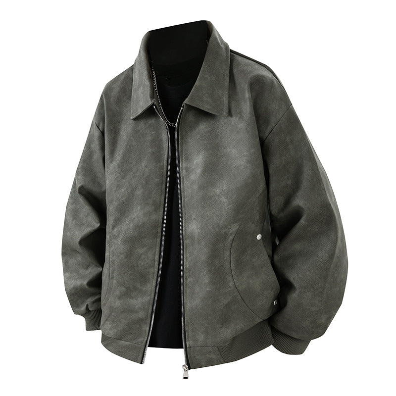 Herren Boxy Oversize-Überhemdjacke in Veloursleder-Optik mit Hemdkragen & Zwei-Wege-Reißverschluss Drune
