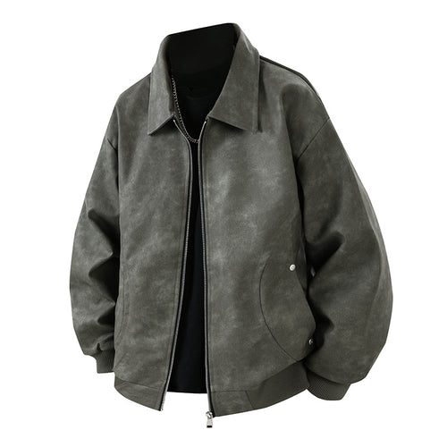 Herren Boxy Oversize-Überhemdjacke in Veloursleder-Optik mit Hemdkragen & Zwei-Wege-Reißverschluss Drune