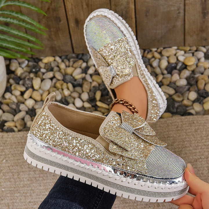 Damen Glitzernde Slip-On Sneakers mit funkelndem Schleifendesign und rutschfester Sohle Drune