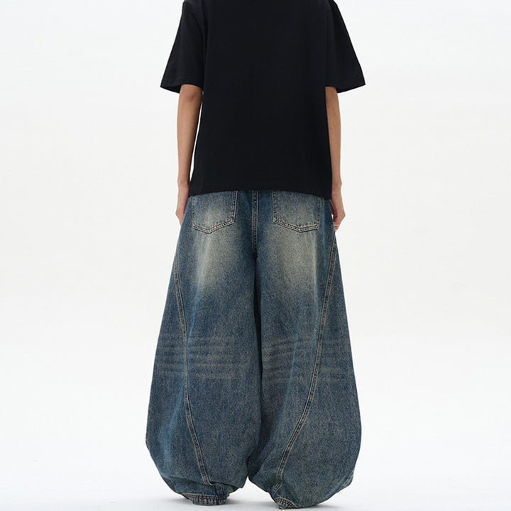 Unisex Extremweite Denimhose im skulptierten Baggy‑Schnitt mit tiefem Schritt Drune