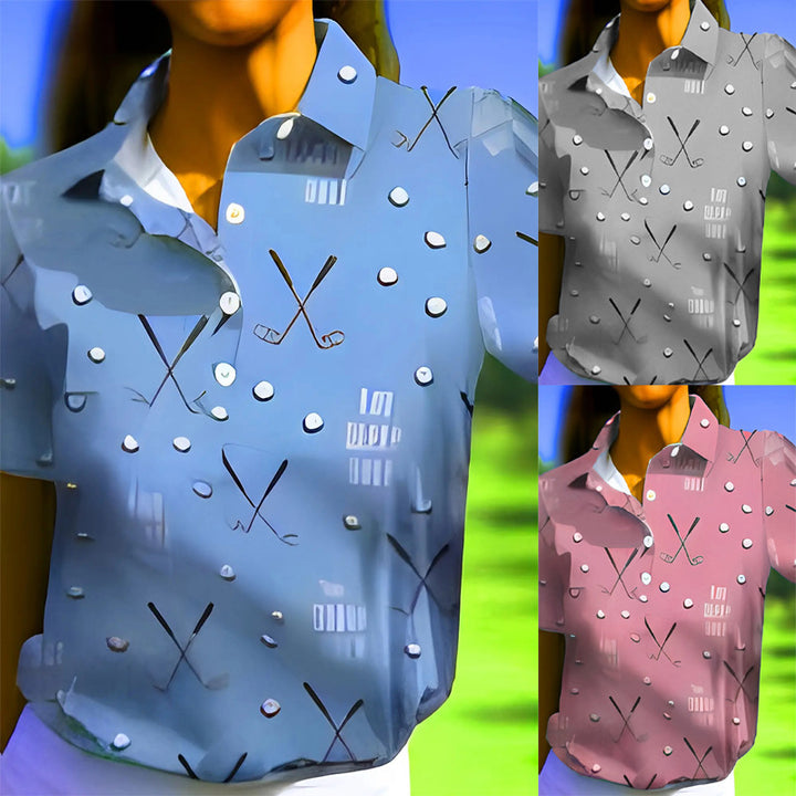 Damen Kurzarm-Hemd mit modischem Golf-Print und komfortablem Schnitt Drune