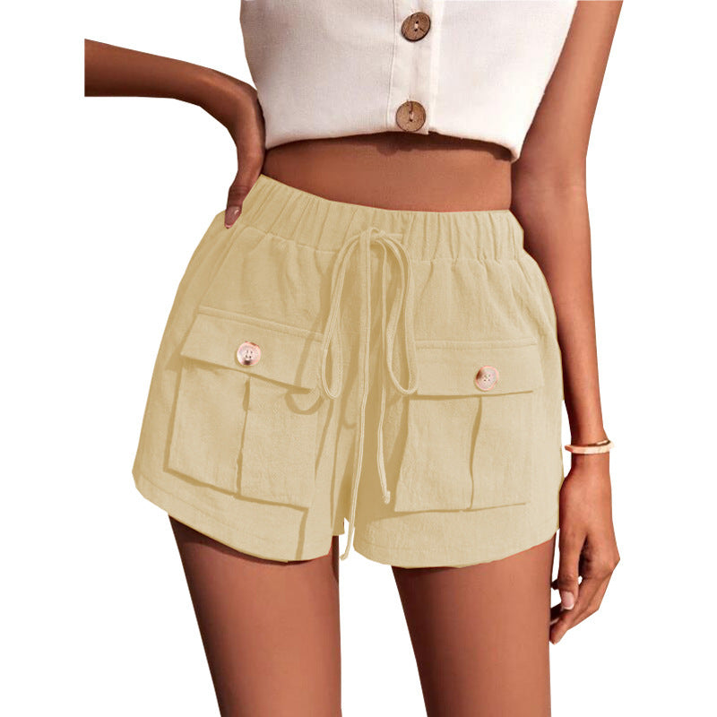 Damen lässige Shorts mit praktischen Taschen und komfortablem Kordelzug Drune
