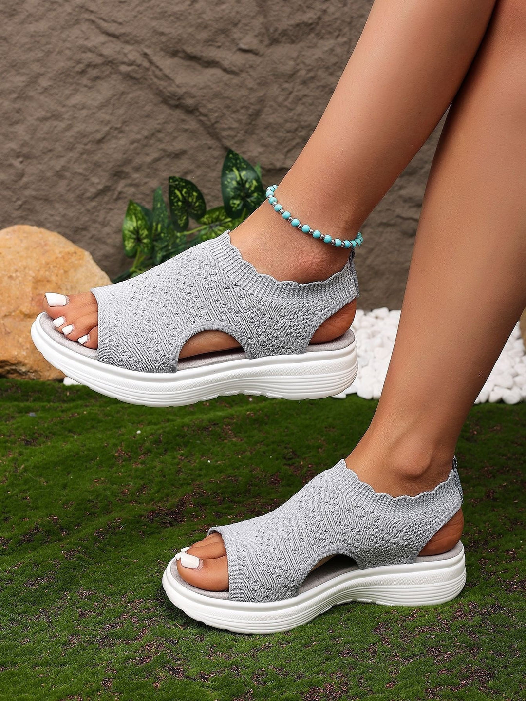 Damen Bequeme Plateau-Sandalen mit elastischem Obermaterial und atmungsaktiver Sohle Drune