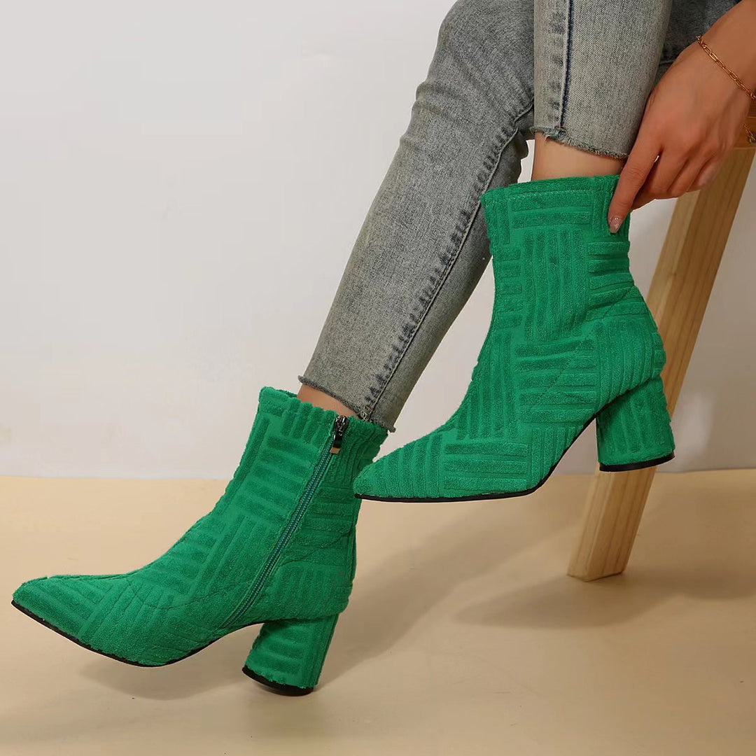 Damen Texturierte Ankle-Boots aus Frottee mit spitz zulaufender Vorderkappe und Blockabsatz Drune