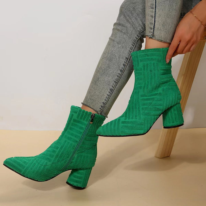 Damen Texturierte Ankle-Boots aus Frottee mit spitz zulaufender Vorderkappe und Blockabsatz Drune