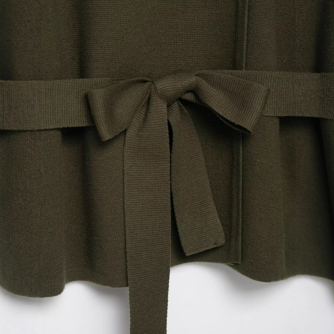 Damen lässige Strickjacke mit Taillengürtel und eleganten Knopfdetails Drune