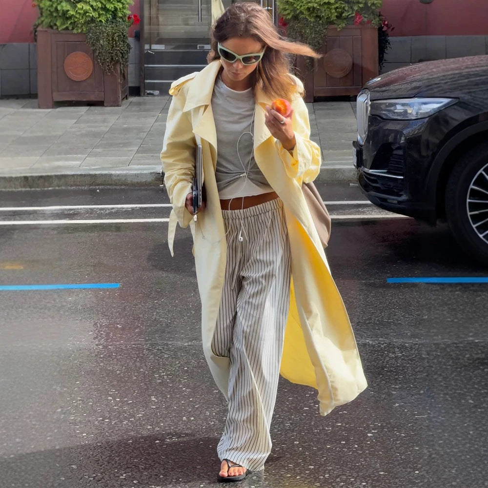 Damen Leichter Long-Trenchcoat mit Oversize-Silhouette, weitem Schalkragen und überlängerten Ärmeln Drune