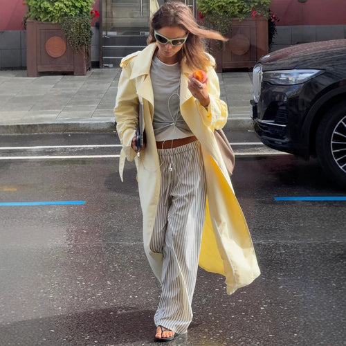 Damen Leichter Long-Trenchcoat mit Oversize-Silhouette, weitem Schalkragen und überlängerten Ärmeln Drune