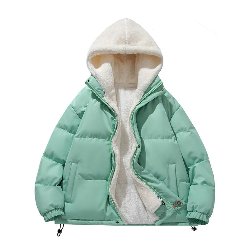 Unisex Gepolsterte Kapuzenjacke mit Sherpa-Futter und verstellbarem Saum Drune