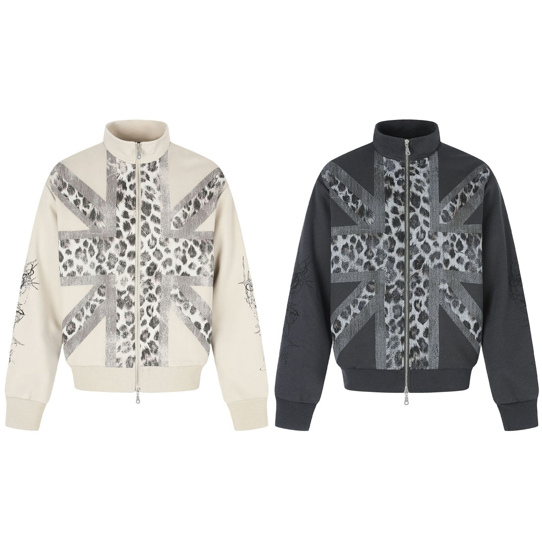 Damen Oversize-Sweatjacke mit Stehkragen und Leoparden-Print Drune