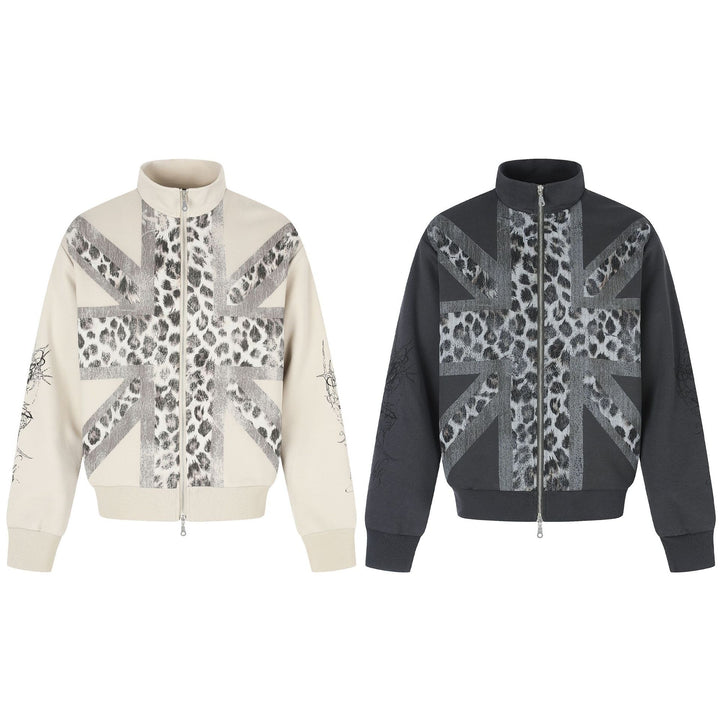 Damen Oversize-Sweatjacke mit Stehkragen und Leoparden-Print Drune
