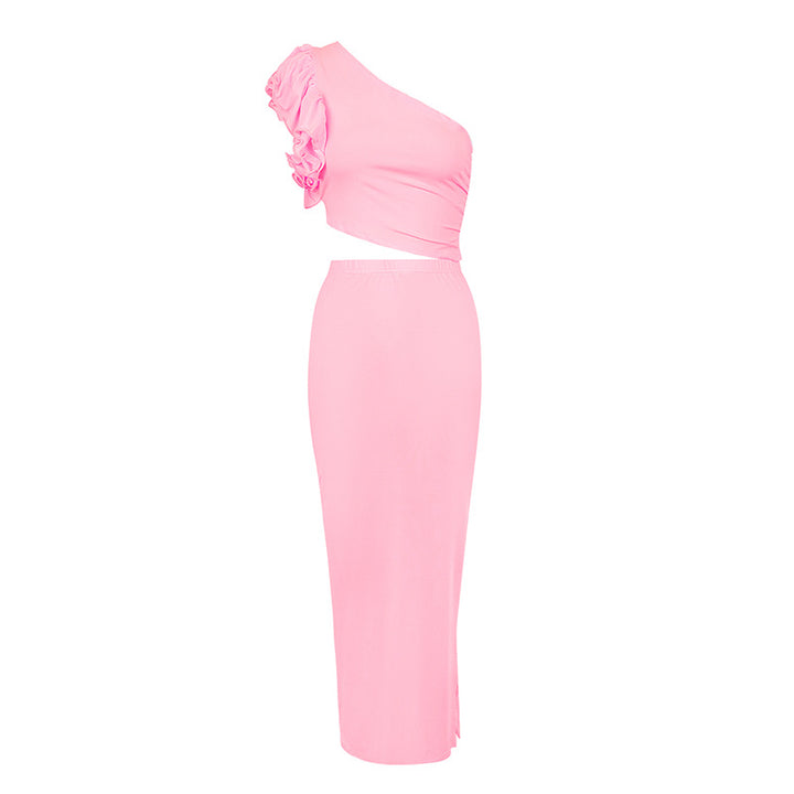Damen Maxikleid mit asymmetrischem Schnitt und Rüschendetails Drune