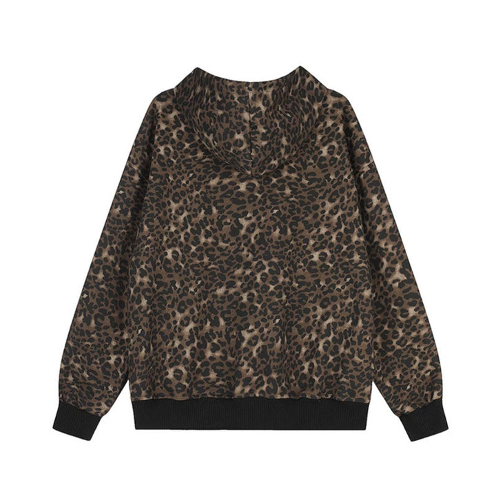 Damen Kapuzen-Sweatjacke mit Leopardenmuster, Veloursleisten und Sternnieten Drune